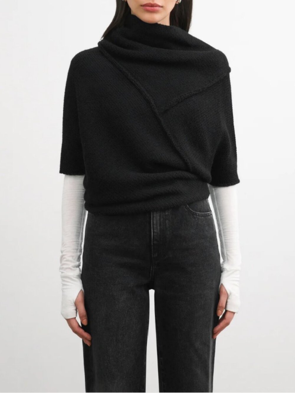 Marcella Palmer Knit Sweater Contemporary Asymmetric Wool Blend Black Sz Medium - Picture 14 of 15
